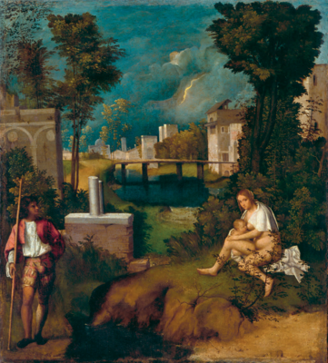 The Tempest, by Giorgione. c.1508–10. Oil on canvas, 82 by 73 cm. (Gallerie dell’Accademia, Venice; Bridgeman Images).