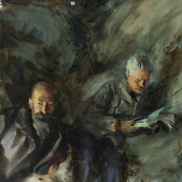 Ambrogio Raffele (left) and Carlo Pollonera (right) in a hayloft, by John Singer Sargent. 1904. Watercolour on paper, 40.6 by 30.5 cm. (Brooklyn Museum, New York).