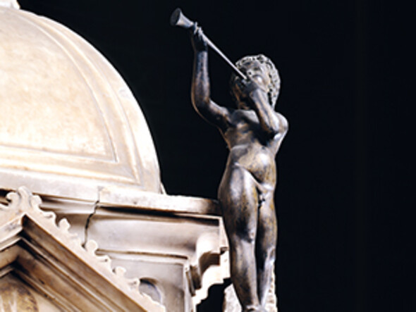 Winged trumpeter from the font in the baptistery of Siena Cathedral, by Donatello