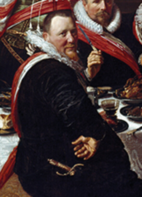 Detail of the hand of Captain Nicolaes Woutersz van der Meer in Banquet of the officers of the St Ge
