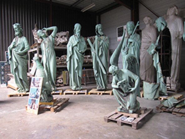 Sculptures of the Apostles and symbols of the Evangelists from the flèche of Notre-Dame