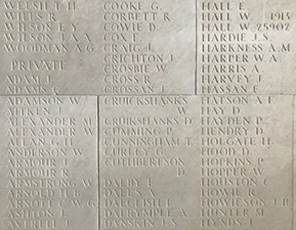 Some of the names of the Lost on the Memorial to the Missing of the Somme