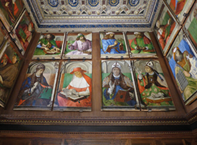 The north wall of the studiolo in the Palazzo Ducale