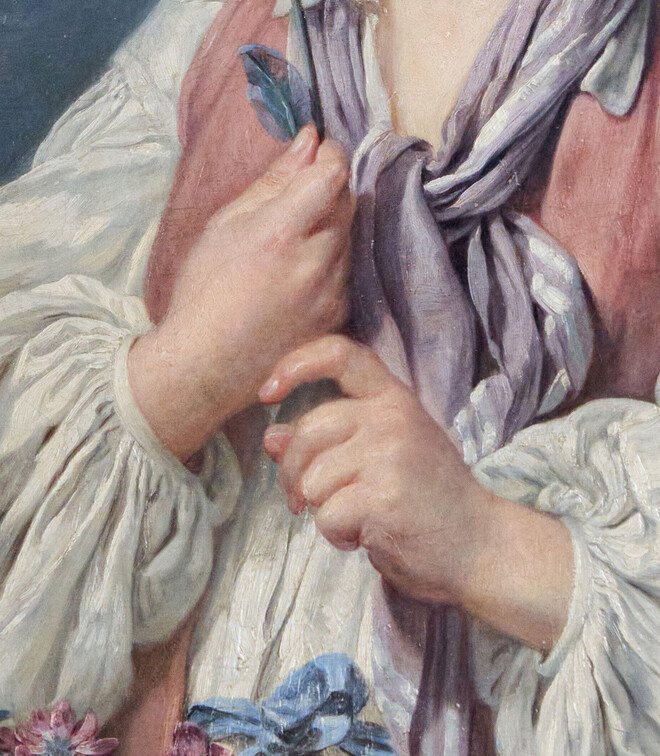 Detail and IRR detail Young shepherd holding a flower