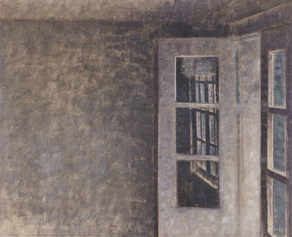 The balcony room at Spurveskjul, by Vilhelm Hammershøi. 1911. Canvas, 43.2 by 53.3 cm. (Museum Boijmans Van Beuningen, Rotterdam; 3750 (MK)). Acquired with the support of the Vereniging Rembrandt (thanks in part to its Maljers-de Jongh Fonds), the Bank- G