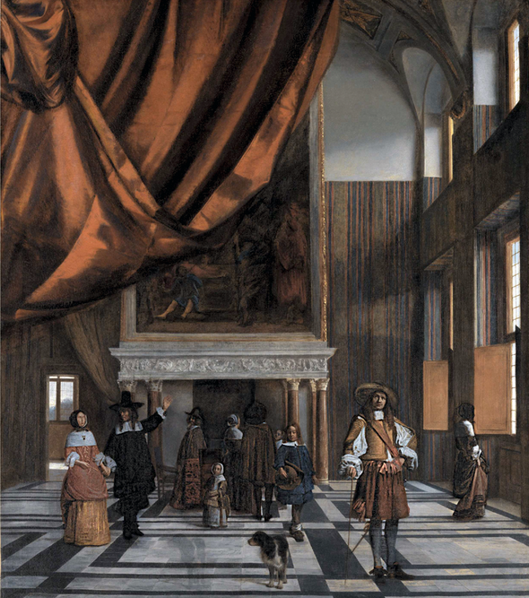 The interior of the burgomasters’ council chamber in the Amsterdam town hall, by Pieter de Hooch. 1663–65. Canvas, 112.5 by 99 cm. (Museo Thyssen-Bornemisza, Madrid).
