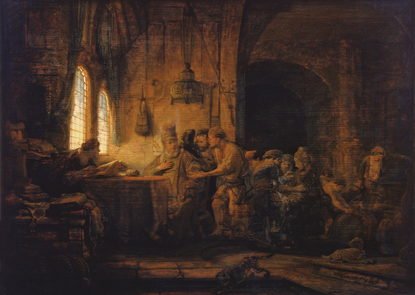 Parable of the workers in the vineyard, by Rembrandt van Rijn. 1637. Panel, 31 by 42 cm. (State Hermitage Museum, St Petersburg).