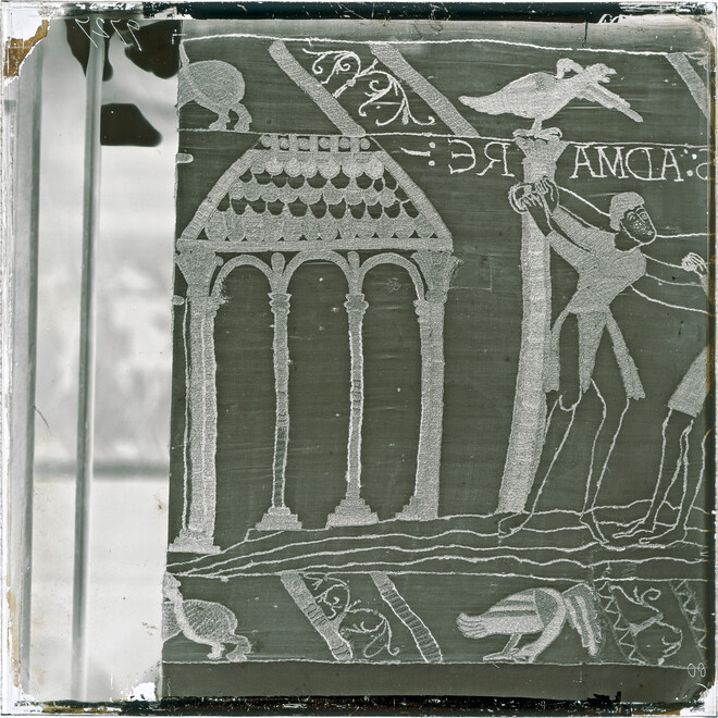 Glass-plate negative of a detail from the Bayeux Tapestry