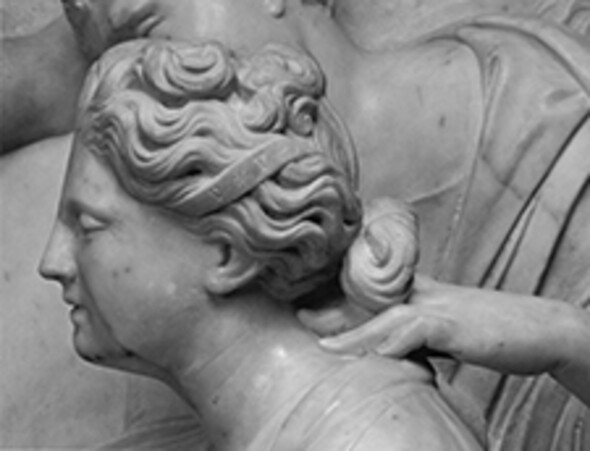 Detail of 'Miracle of the Goblet', showing the central kneeling woman