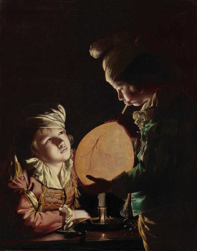 Two boys with a bladder