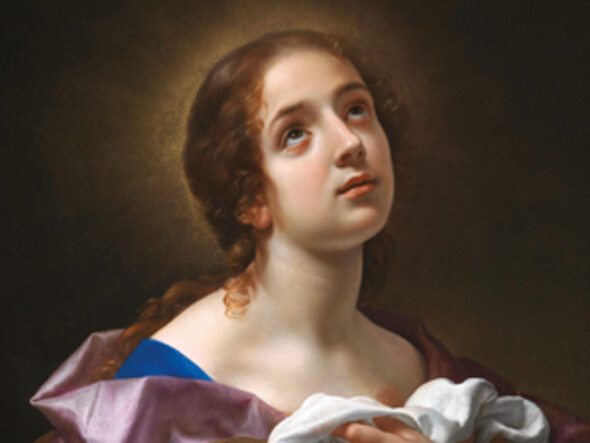St Agatha, by Carlo Dolci. 1664-65. Oil on canvas, 73 by 41 cm. (Private collection).