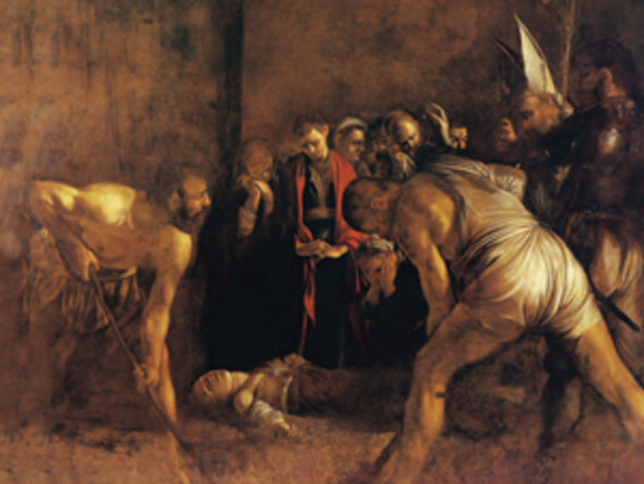 The burial of St Lucy, by Caravaggio. 1608. Oil on canvas, 408 by 300 cm. (S. Lucia; Bridgeman image