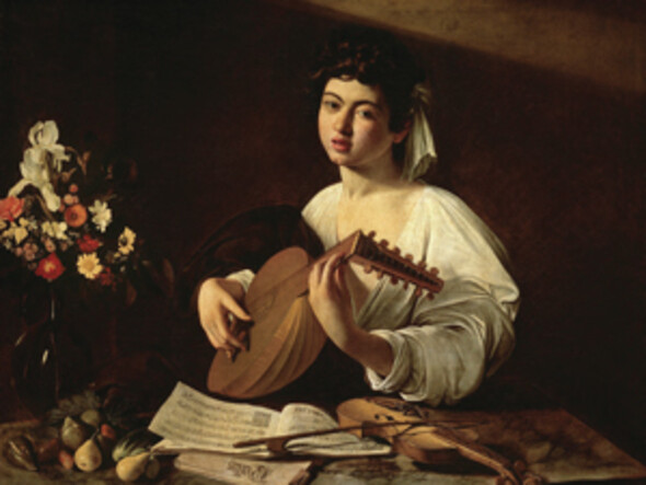 the lute player, by Caravaggio. c.1595-97. Oil on canvas, 94 by 119 cm. (State Hermitage Museum, St 